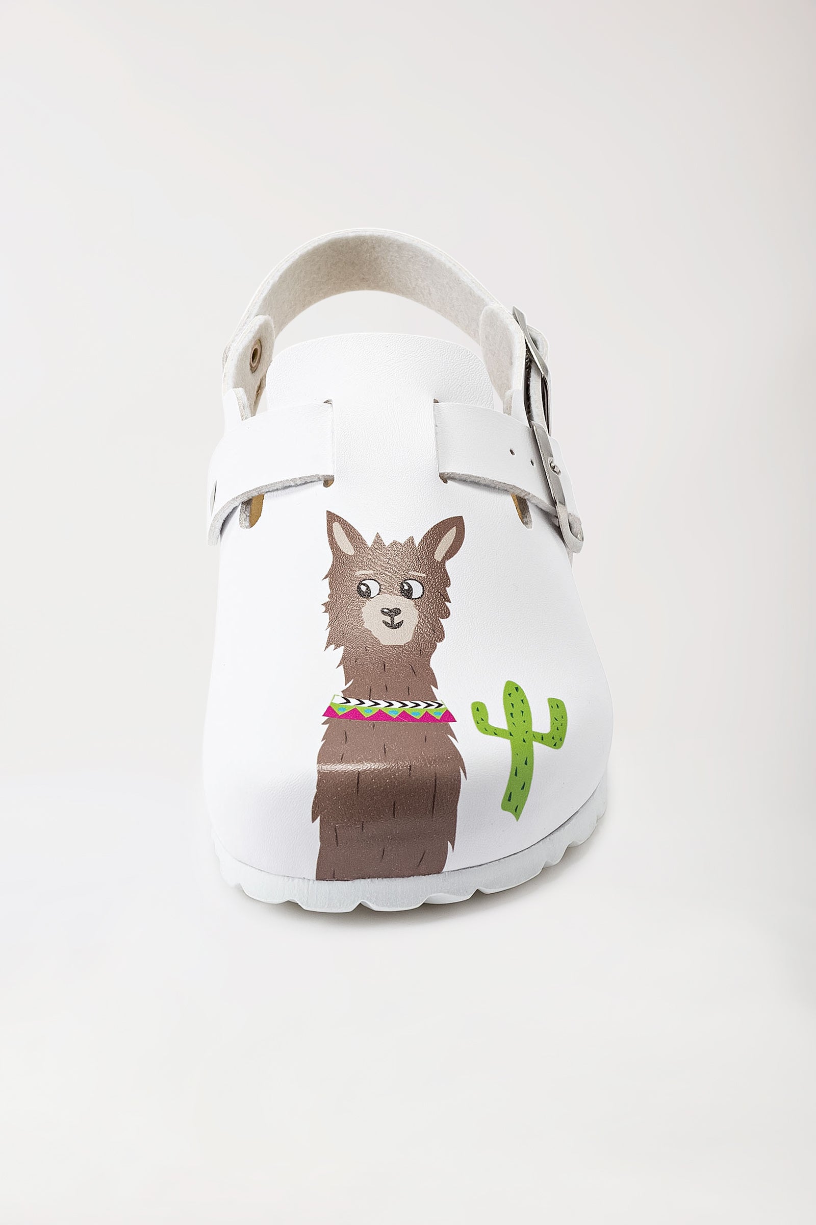 Damen Clog - Fersenriemen - Motivdruck - weiss/bunt, Vorderansicht 