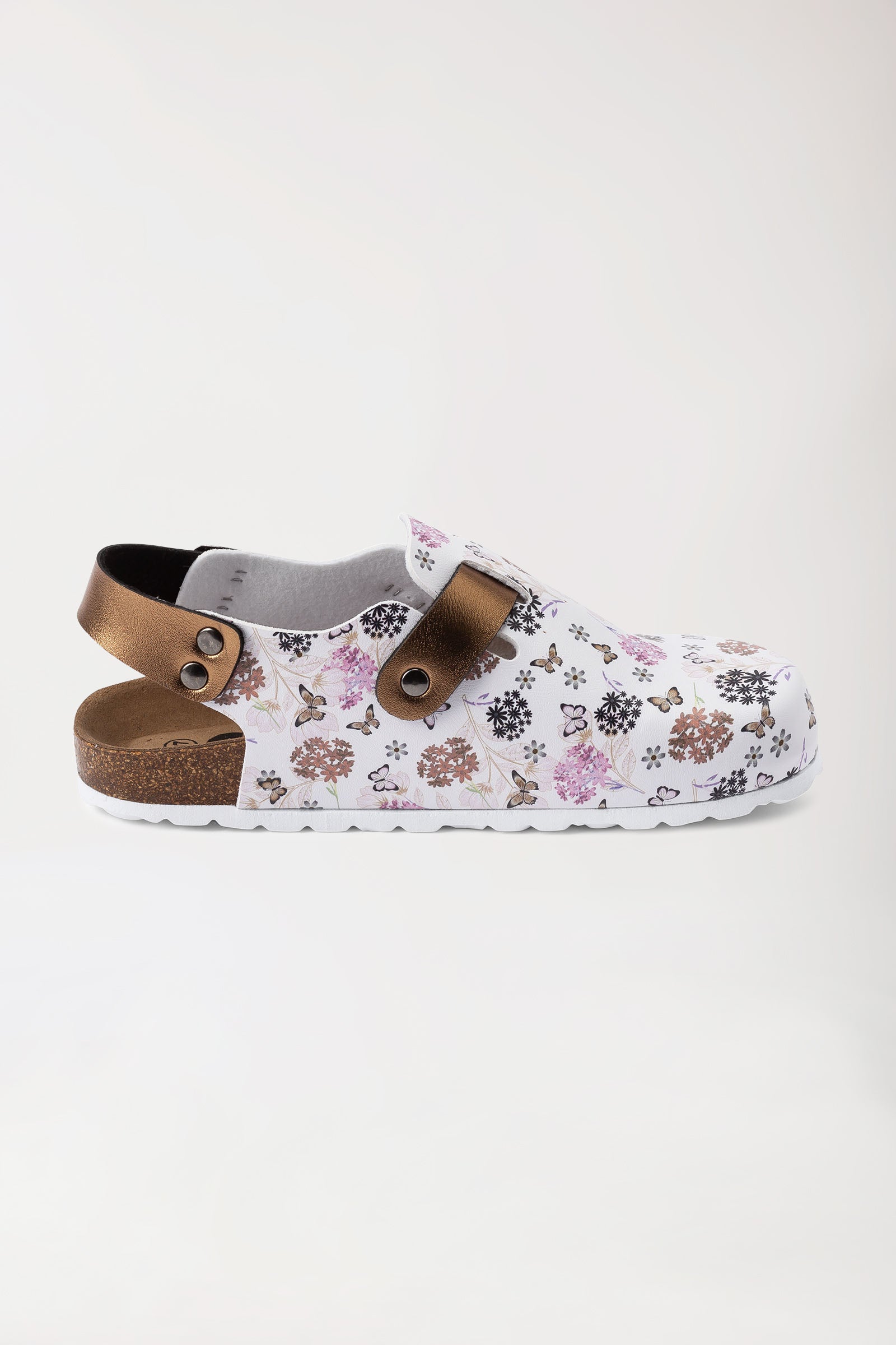 Damen Clog weiss/kupfer/rose, Vorderansicht 