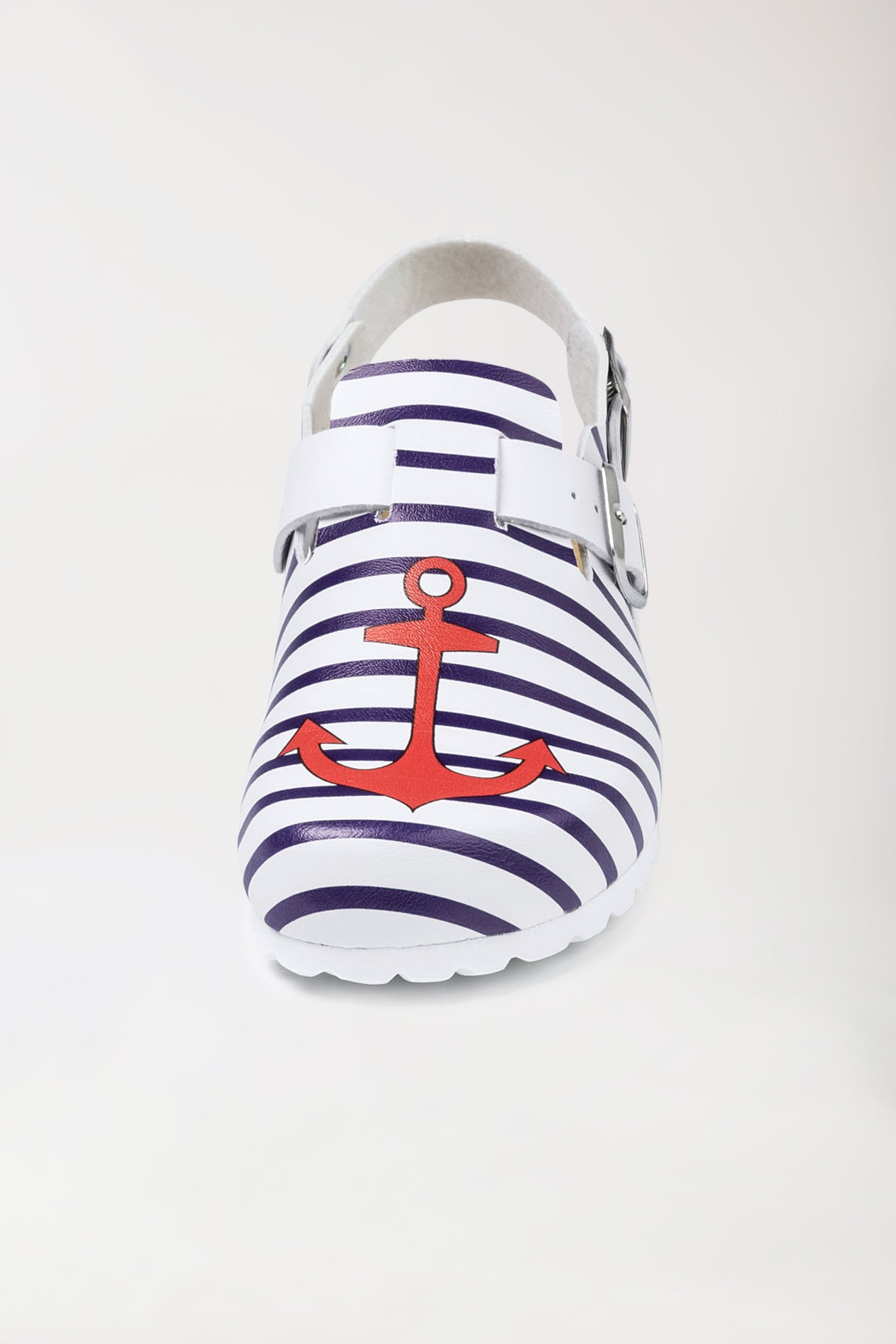 Damen Clog weiss/marine/rot