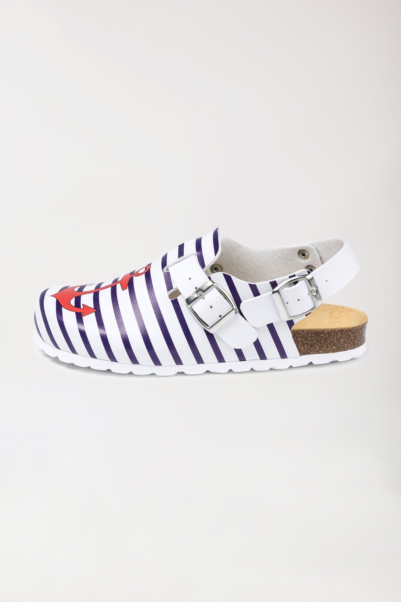 Damen Clog weiss/marine/rot, Vorderansicht 