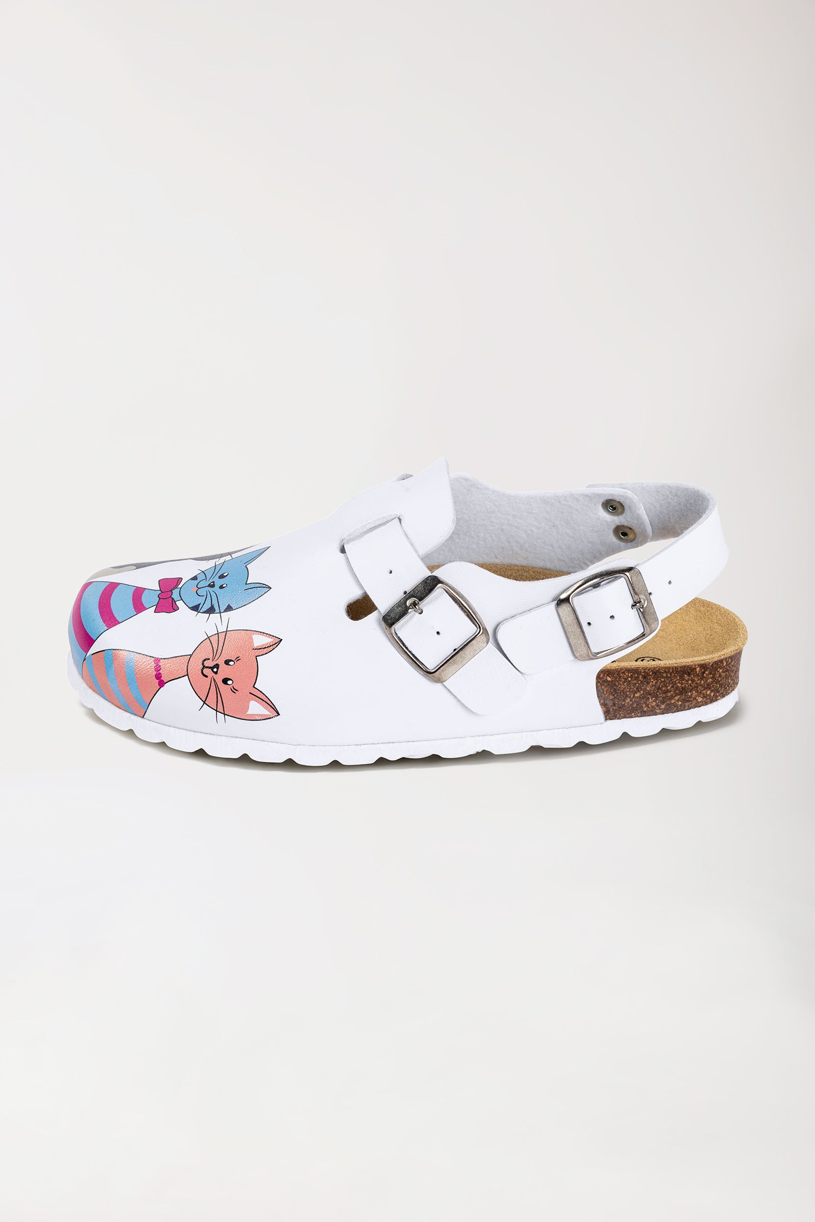 Damen Clog weiss/pfirsichrosa/blau, Vorderansicht 