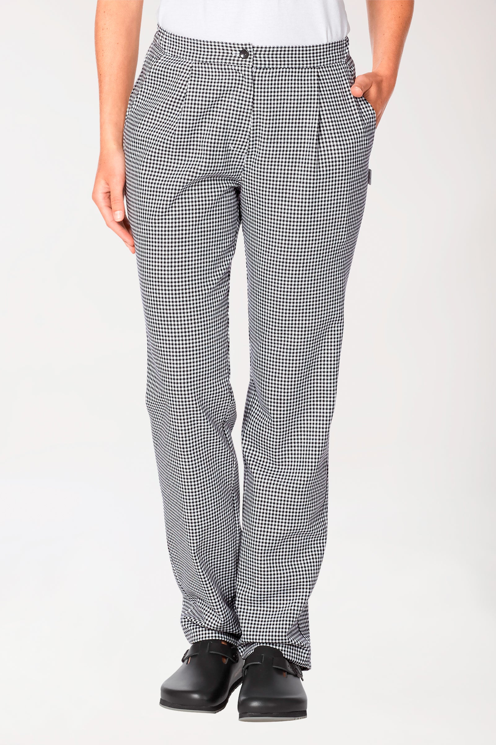Gastro Hosen Damen - Bundfalten schwarz/weiss