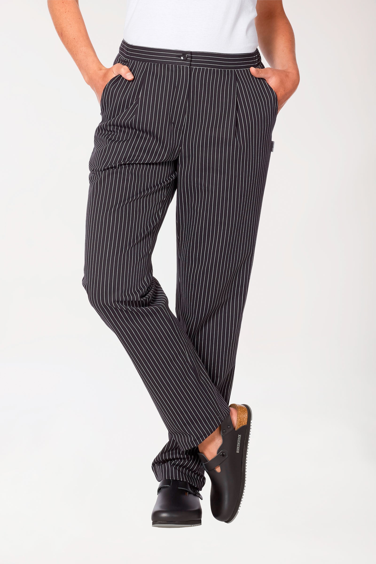 Gastro Stretch Hose Damen - gerades Bein schwarz/weiss, Vorderansicht 
