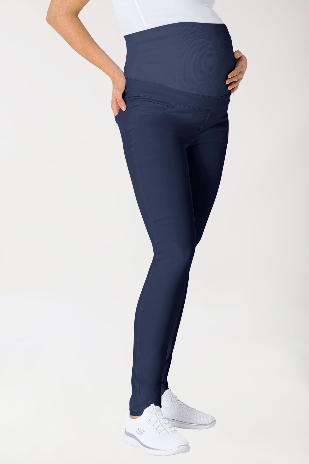 Comfort Stretch Umstandshose - elastischer Strickbund navy, Vue de face 