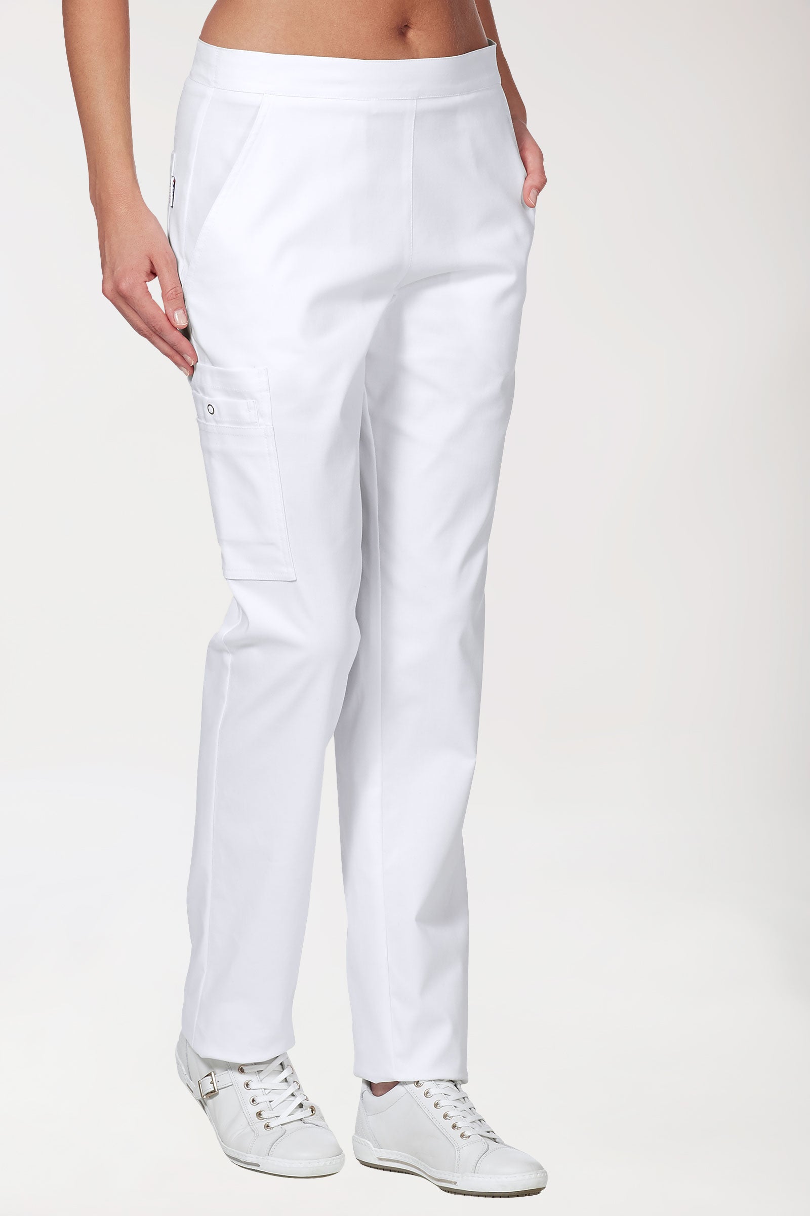 CLINIC STRETCH Hose Unisex - mit Beintasche weiss, Vue de face 