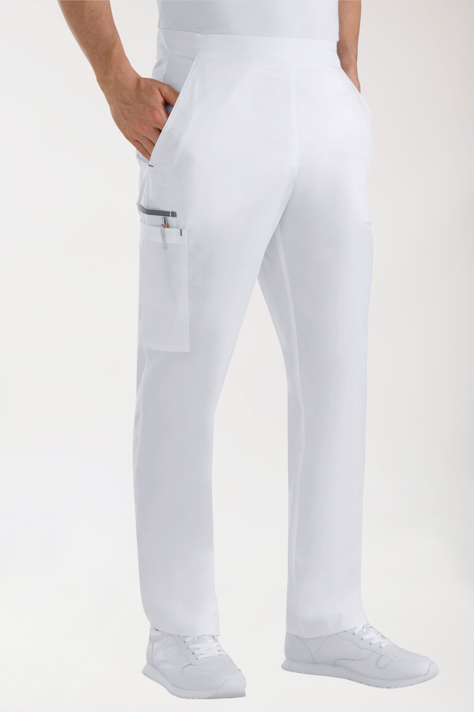 Hose Weiss mit Steingrau Unisex, Vorderansicht 